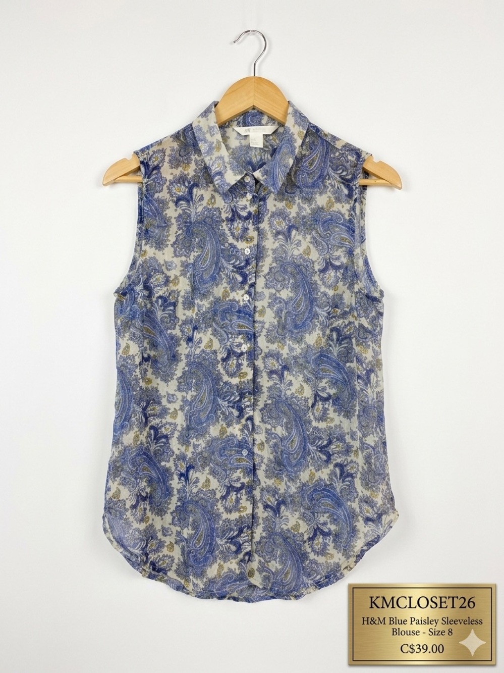 H&M Blue Paisley Sleeveless Chiffon Blouse - EUC - Size 8